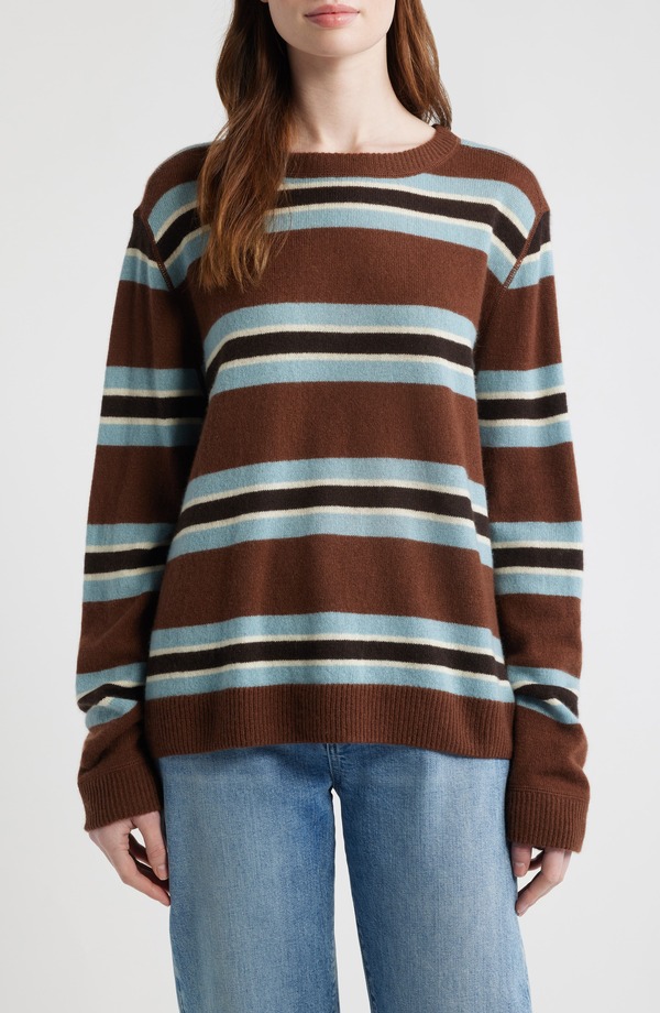 リフォーメーション レディース アウター パーカー・スウェット セーター Reformation Cashmere Boyfriend Sweater Chocolate Cake Multi Stripe チョコレート|ReVida 店