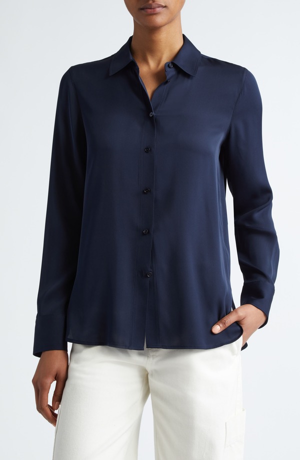 ヴィンス レディース トップス プルオーバー 地絹 トップ Vince Slim Silk Blouse Coastal
