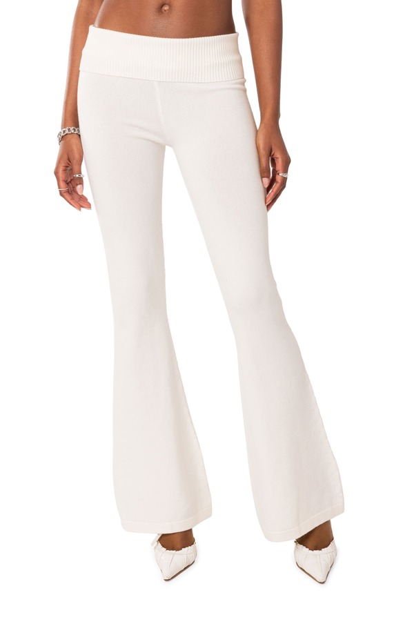 アディクテッド レディース ボトムス レギンス ズボン下 編み物 EDIKTEDesiree Foldover Waist Knit Flare Pants White 白いこと