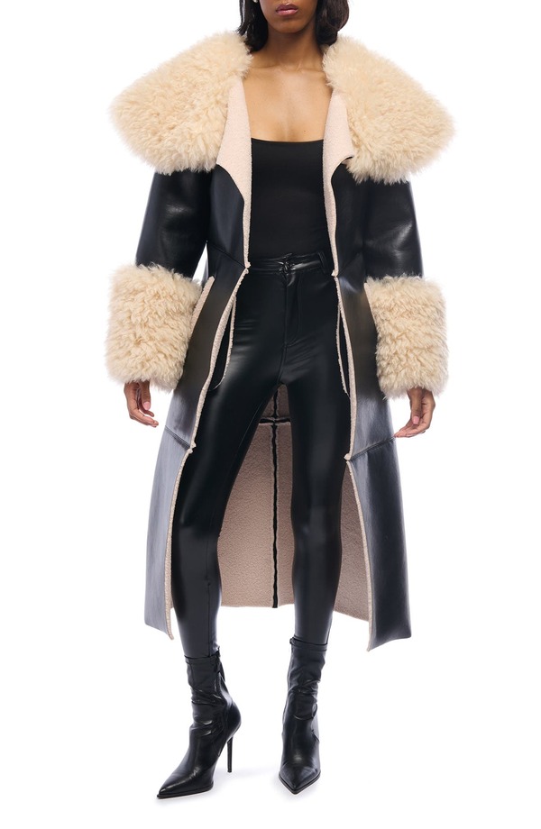 アザレア 壱 レディース アウター 上衣・上衣 厚地の外套 AZALEA WANG Faux Fur Trench Coat Black 黒いこと