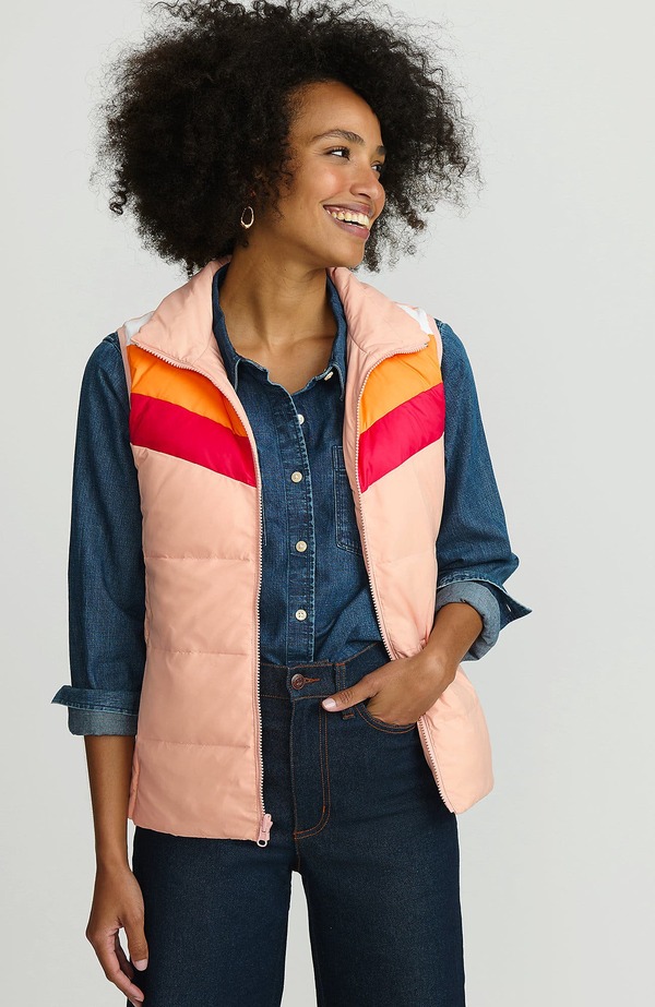 ランズ挙げ句の果て レディース アウター 上衣・上衣 より良い 落ちこむ Lands\u0027 End Wanderweight Reversible Packable Down Vest Pink/Sweet Mango Colorblock さくら色
