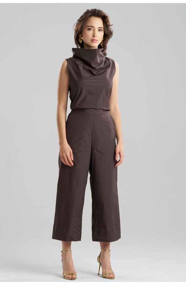 ナトリ レディース ボトムス レギンス ズボン下 クロップド Natori Techno Poplin Cropped Pants With Embroidery Dark Brown 赤銅色