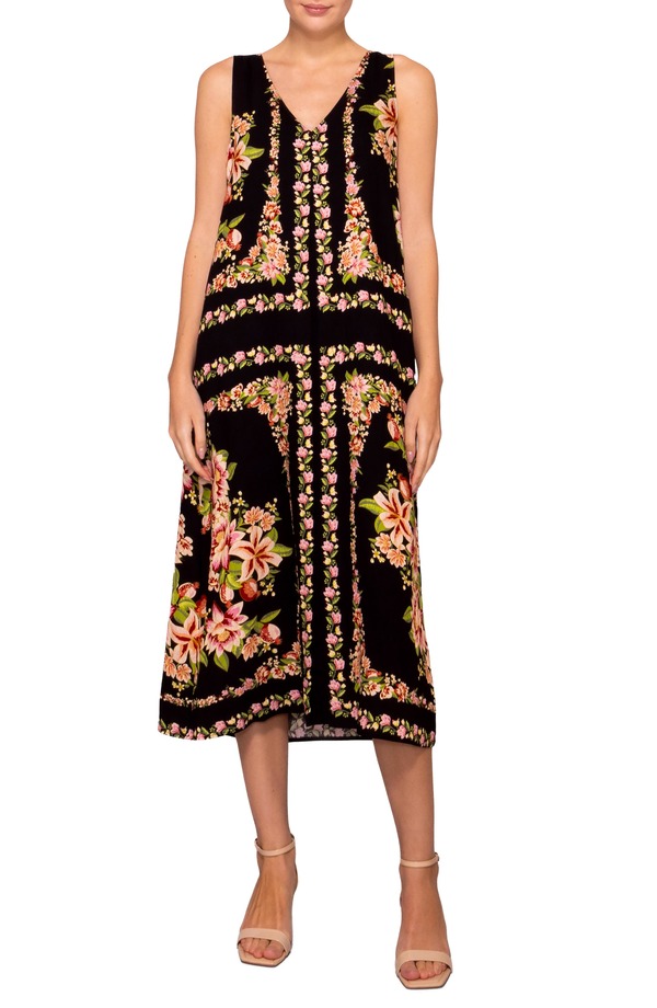 メロデイ レディース トップス 衣装 midi ノースリーブ MELLODAY Sleevelesshift Midi Dress Black Floral 黒いこと