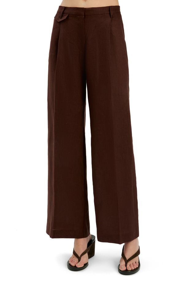 赤ちょうちん一点 レディース ボトムス レギンス ワイドレッグ ズボン下 リネン Bardot Geordy Wide Leg Linen Pants Chocolate 黒茶