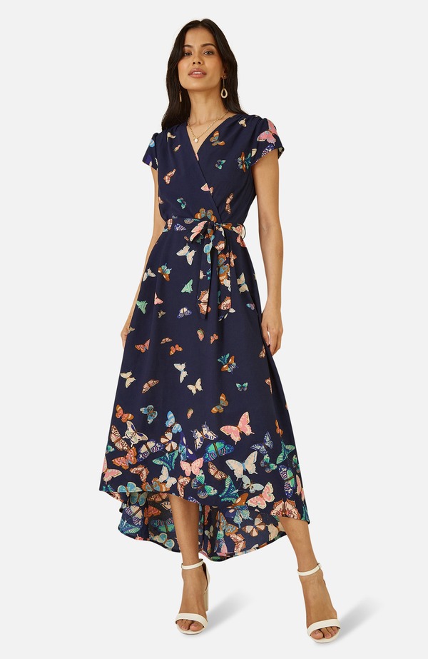 ユミキム レディース トップス 衣装 刷り上げる MIDI Yumi Butterfly Print Dip Hemidi Wrap Dress Navy 米国海軍