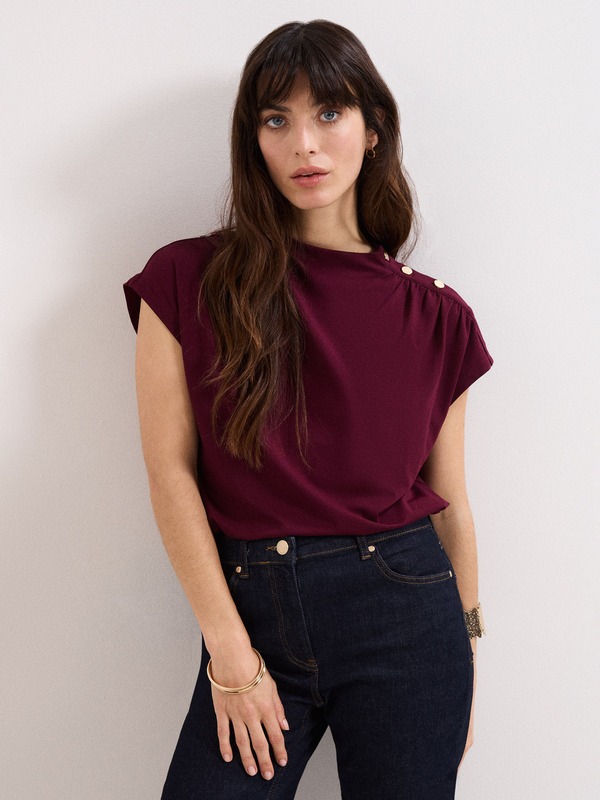 位相角・八つ レディース トップス プルオーバー ギャザー Phaseight Paige Ruched Shoulder Hardware Ponte Top Burgundy バーガンディ