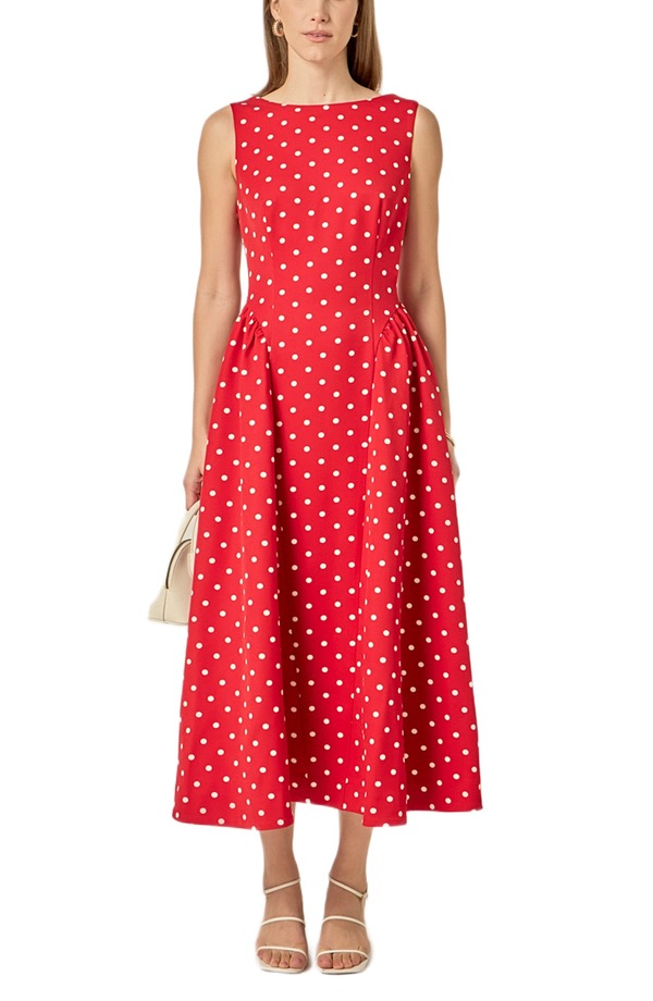 イングリッシュファクトリー レディース トップス 衣装 MIDI ノースリーブ English Factory Dot Sleeveless Flare Midi Dress Red 赤いこと