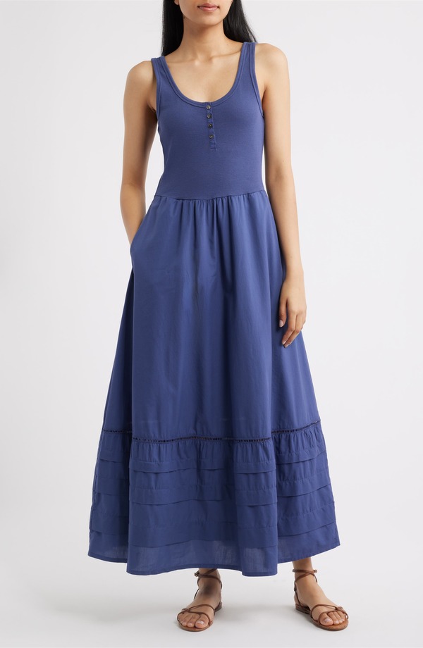 米国海兵隊員 度合い レディース トップス 衣装 MIDI ノースリーブ Marine Layer Lexi Rib \u0026 Poplin Sleeveless Midi Dress Navy 米国海軍