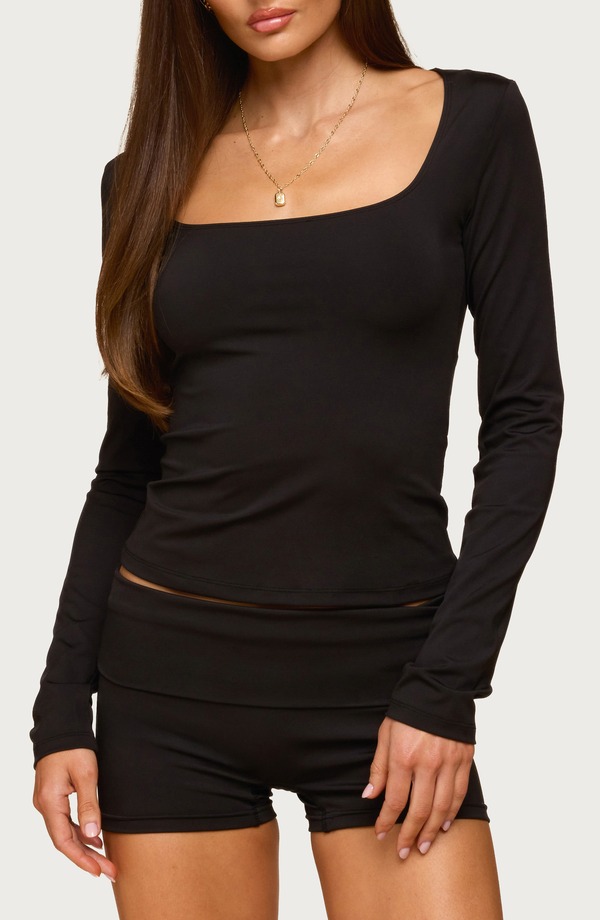 アディクテッド レディース トップス ティーシャツ EDIKTED Hayden Long Sleeve Top Black 黒いこと
