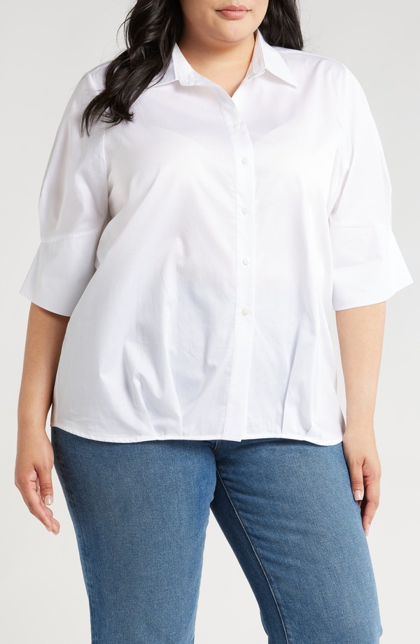 ハーシュマン レディース トップス プルオーバー 綿織物 HARSHMAN Bernadina Elbow Sleeve Cotton Button-Up Shirt White 白いこと