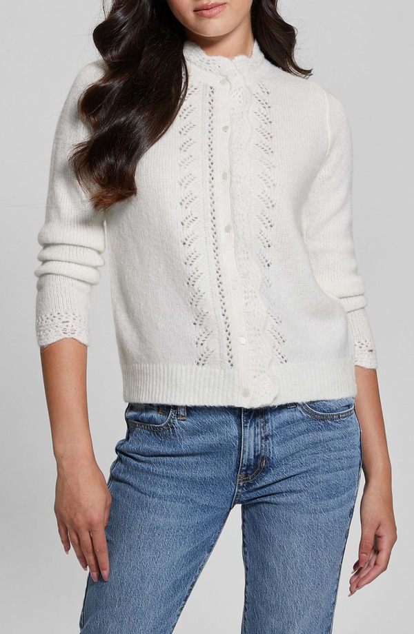 ゲス レディース アウター ジレー GUESS Macie Pointelle Detail Cardigan Dove White 白いこと