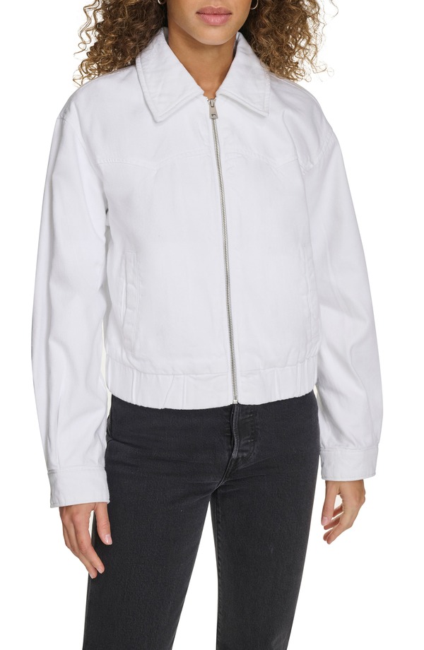 リーヴァイズジーンズ レディース ボトムス ジーンズズボン下 上衣 Levi\u0027s Western Denim Bomber Jacket White Wash Denim 白いこと