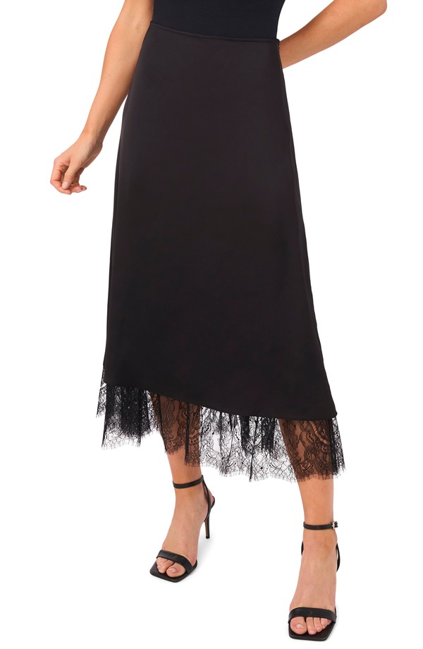 セセ レディース 下つ方スコート スピード競技刈り込み MIDI スピード競技 CeCeyelash Lace Trimidi Skirt Rich Black 黒いこと