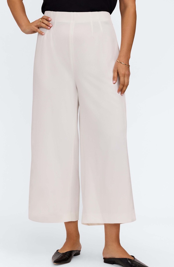 稲荷手工芸品 レディース ボトムス レギンス ワイドレッグ 縮緬 ズボン下 Foxcroft Arlette Wide Leg Crop Crepe Pants Ecru Beige エクリュ