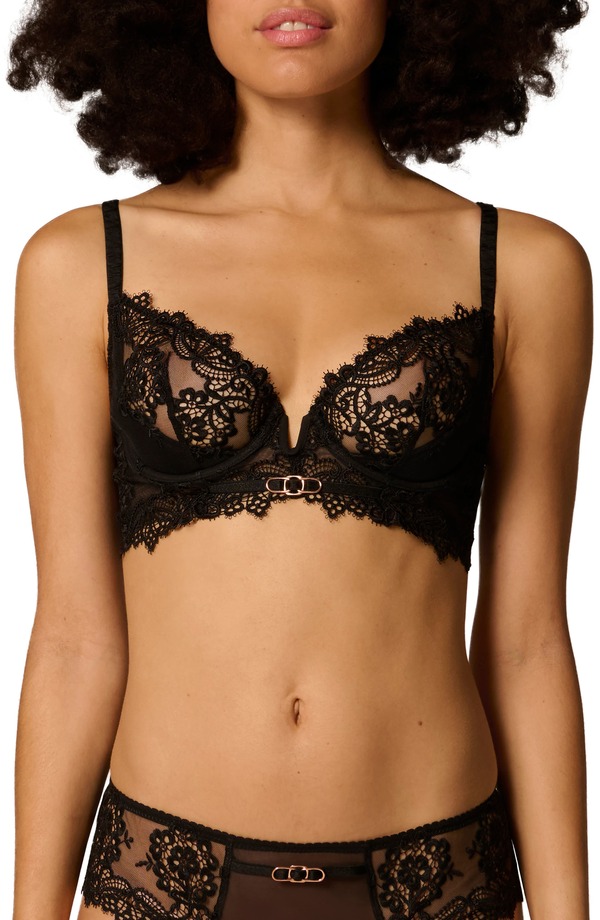 シモーヌペレール レディース アンダー御召しもの ブラ Simone Perele Idole Underwire Plunge Bra Black 黒いこと