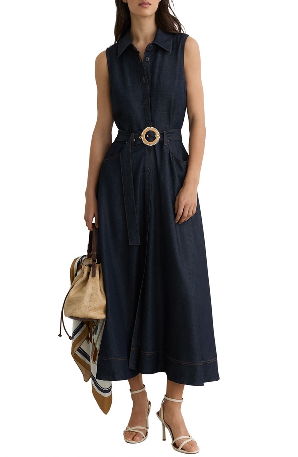 レイス レディース トップス 衣装 プルオーバー ノースリーブ ジーンズ Reiss Remi Sleeveless Denim Shirtdress Indigo Blue インディゴ