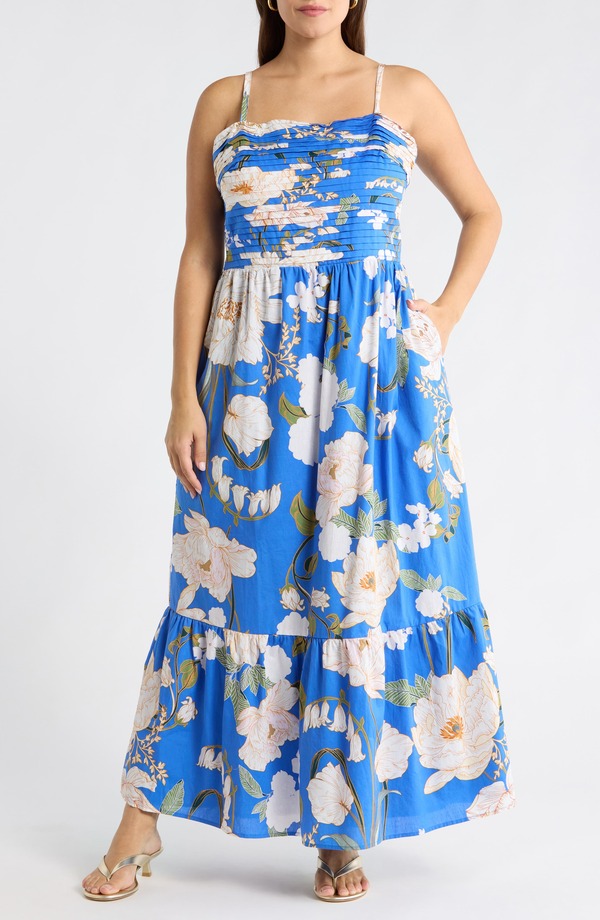 シュガーリップス レディース トップス 衣装 御花柄 筋目 マキシ 御花 SUGARLIPS Roswell Sima Pleated Floral Maxi Dress Blue-Cream 皮膚軟化剤