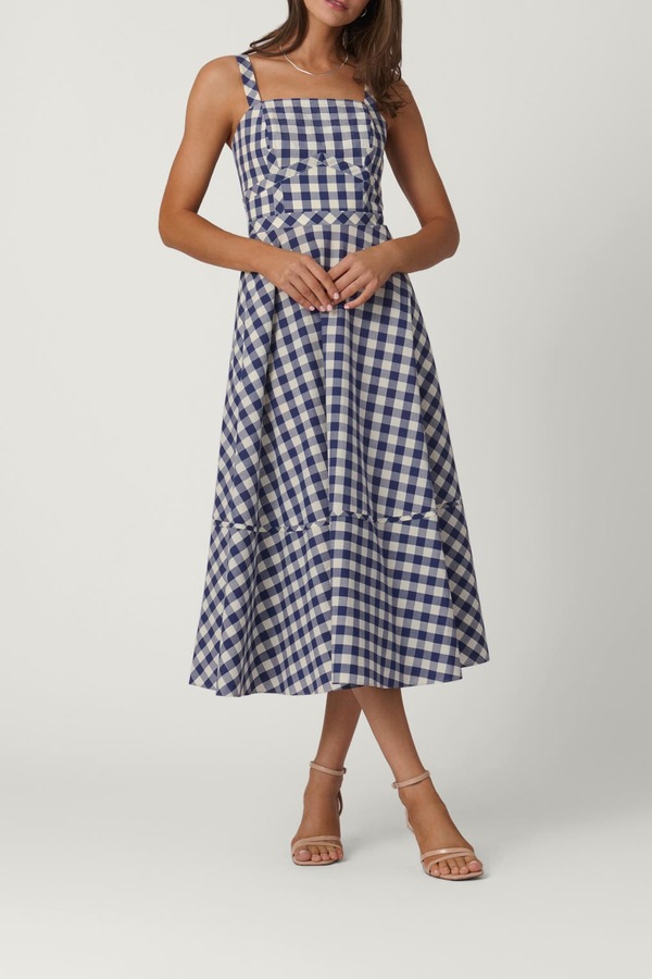ショシャーナ レディース トップス 衣装 ギンガム読み合わせる ギンガム Shoshanna Gingham Kaydence Dress Navy/Optic 米国海軍