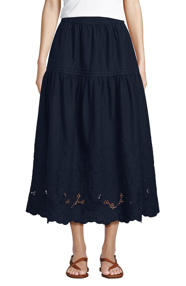 ランズエンド レディース ボトムスカート マキシ Lands' End Voileyelet Maxi Skirt Radiant Navy ネイビー｜ReVida 店