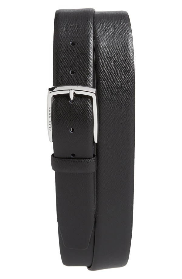 元締め メンズ 付属品 胴締め なめし革 BOSS Celie Saffiano Leather Belt Blk