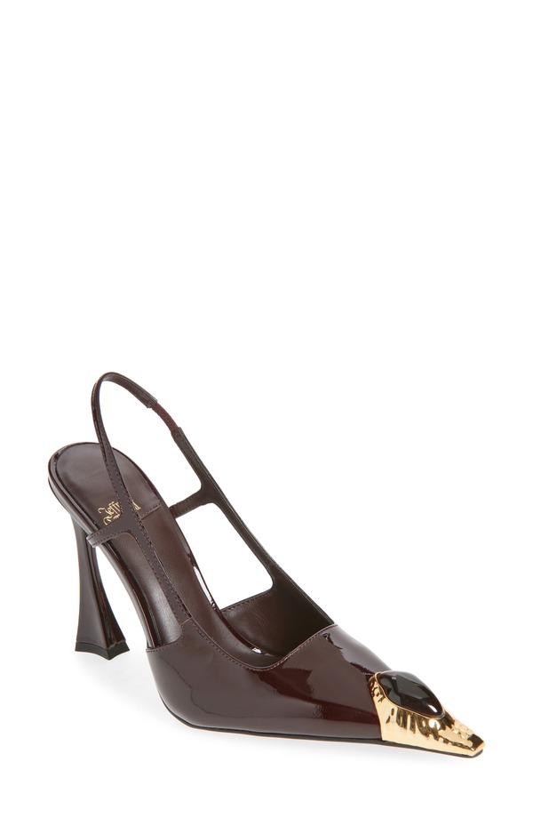 ジェフリー キャンベル レディース シューズ パンプス Jeffrey Campbell Sorcerer Pointed Toe Slingback Pump Wine Patent Gold Brown ぶどう酒