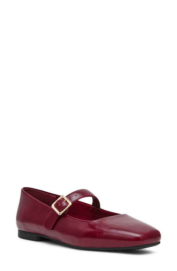 アンクライン レディース シューズ パンプス Anne Klein Mabel Mary Jane Flat Bordeaux Crinkle|ReVida 店