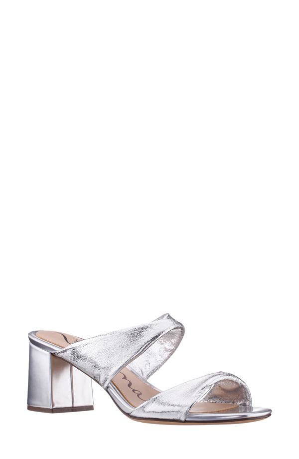 ニナ レディース シューズ パンプス サンダル 踵 Nina Bassie Block Heel Slide Sandal Silver Soft しろがね色