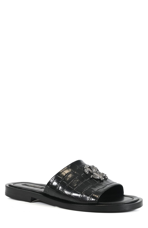 ロベルトカヴァリ メンズ シューズ サンダル Roberto Cavalli Croc Embossed Slide Sandal Black 黒いこと