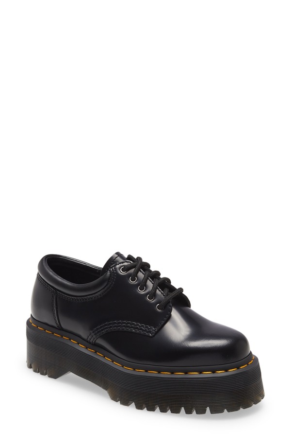 お医者さんマーチン レディース シューズ オックスフォード プラットホーム 力くらべ Dr. Martens 8053 Quad Smooth Platform Derby Black 黒いこと