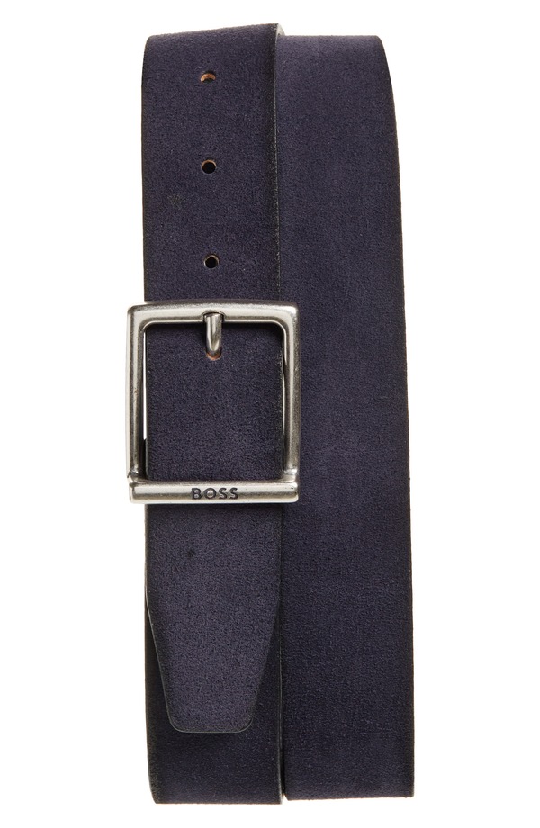 元締め メンズ 付属品 胴締め なめし革 BOSS Rudy Leather Belt Dk Bu