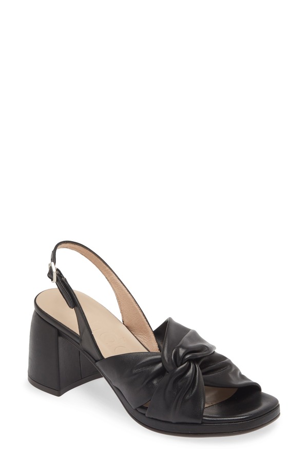 ワンダーズ レディース シューズ パンプス サンダル 踵 Wonders Knot Detail Block Heel Sandal Black Leather 黒いこと