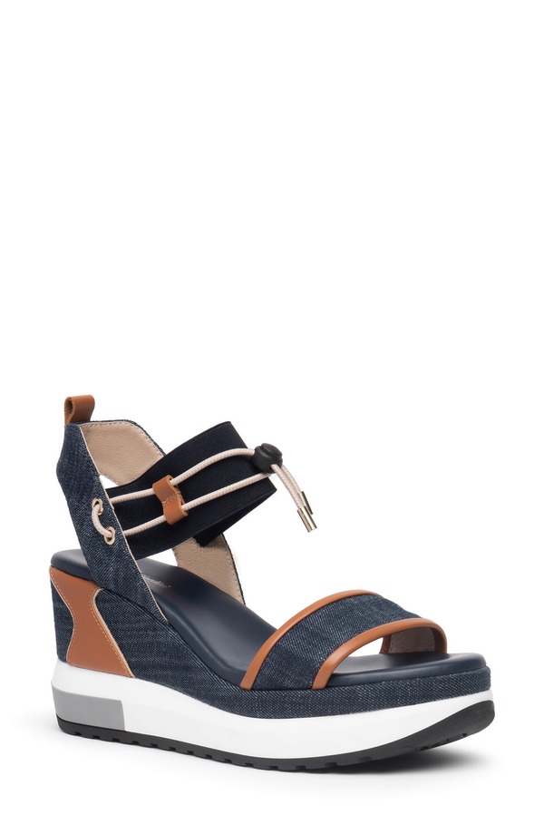 ネーロ ジャルディーニ レディース シューズ パンプス プラットホーム サンダル NeroGiardini Bungee Platform Wedge Sandal Blue Jeans / Cognac 青み