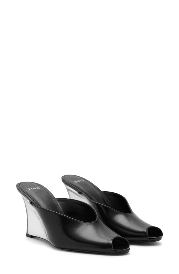 マンゴ レディース シューズ 踵 サンダル MANGO Peep Toe Wedge Slide Sandal Black 黒いこと