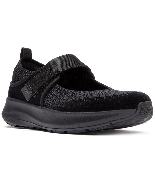 相応うフロップ レディース シューズ スニーカー 編み物 FitFlop F-Mode Flow Knit Mary Janes All Black 黒いこと