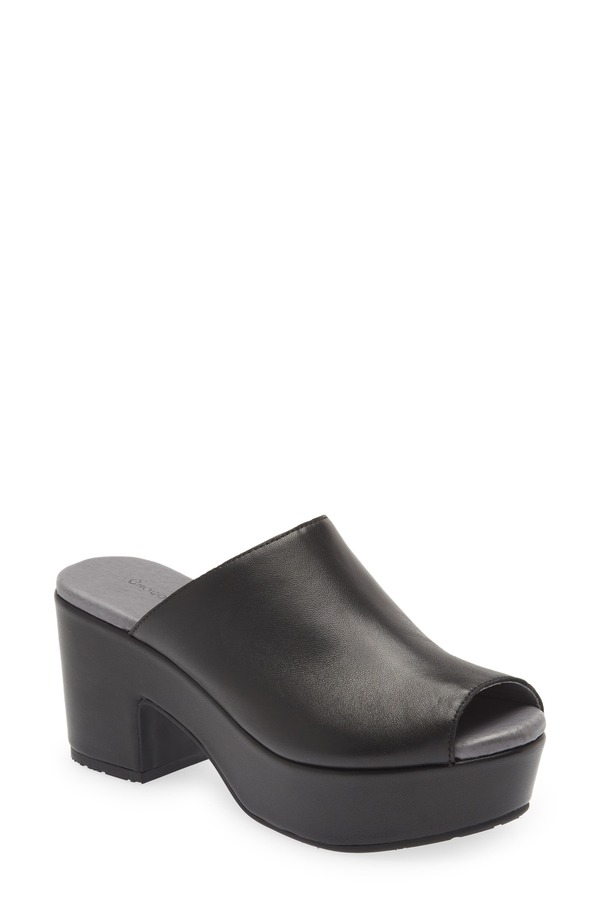 黒茶青み レディース シューズ パンプス プラットホーム サンダル Chocolat Blu Platform Slide Sandal Black Leather 黒いこと