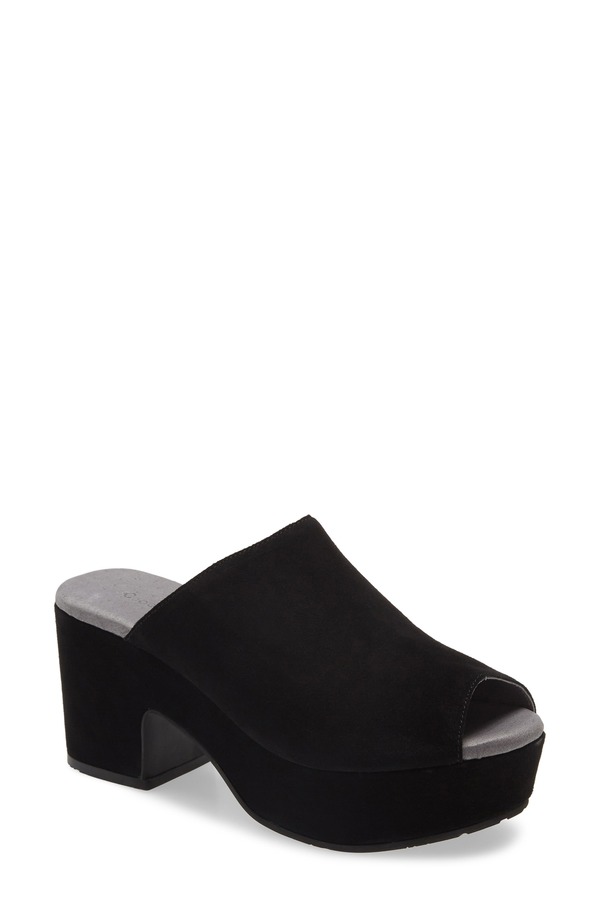 黒茶青み レディース シューズ パンプス プラットホーム サンダル Chocolat Blu Platform Slide Sandal Black Suede 黒いこと