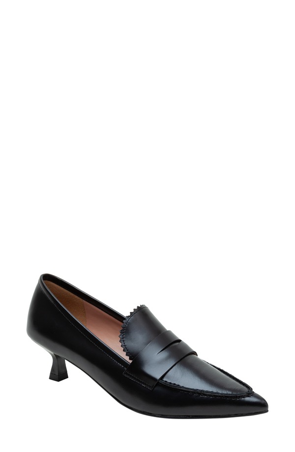リネアパウロ レディース シューズ 踵 置き目毛皮 Linea Paolo Calisto Kitten Heeloafer Pump Black 黒いこと