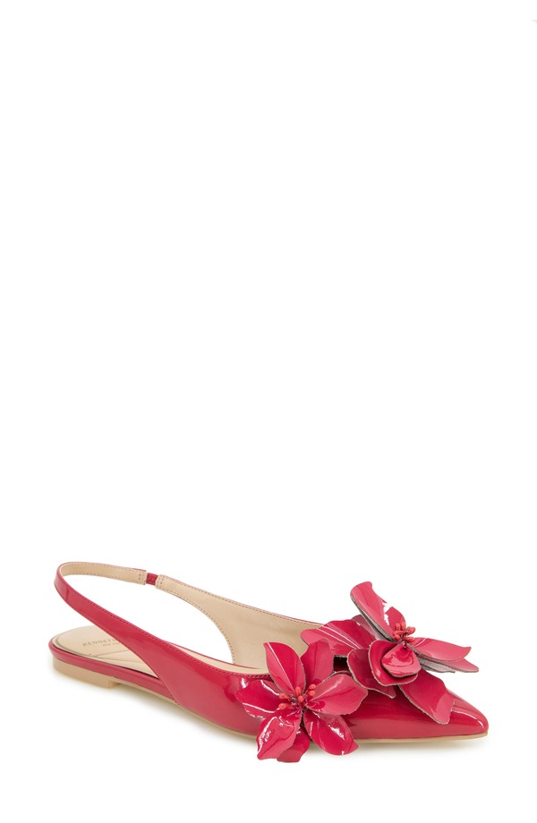 ケネスコール レディース シューズ パンプス Kenneth Cole Tayla Pointed Toe Slingback Flat Red Patent 赤いこと