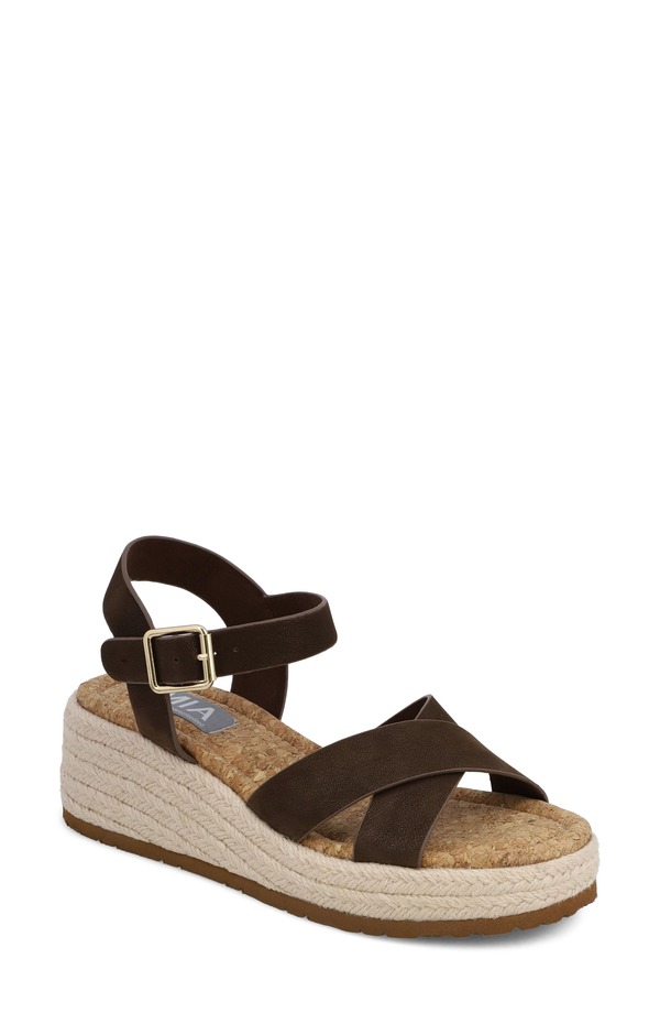 ミア レディース シューズ 踵 プラットホーム サンダル アンクル MIA Nikky Ankle Straplatform Wedge Sandal Chocolate 黒茶