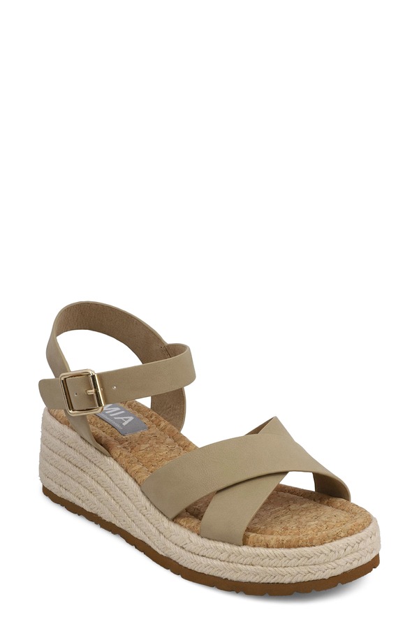ミア レディース シューズ 踵 プラットホーム サンダル アンクル MIA Nikky Ankle Straplatform Wedge Sandal Sand Bruss 砂子