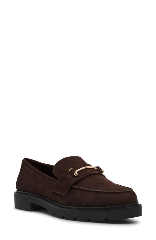 アンクライン レディース シューズ オックスフォード 置き目毛皮 Anne Klein Emme Bit Loafer Chocolate 黒茶