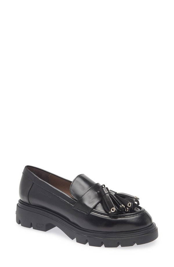 ワンダーズ レディース シューズ オックスフォード プラットホーム 置き目毛革 Wonders A-4303 Tassel Platform Loafer Oregon Black 黒いこと
