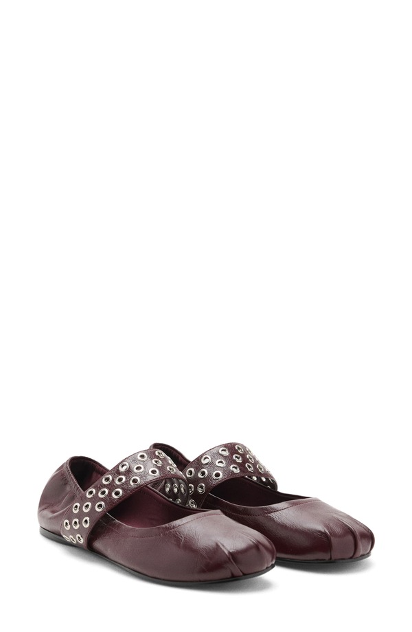 マンゴ レディース シューズ パンプス MANGO Mary Jane Ballet Flat Burgundy バーガンディ