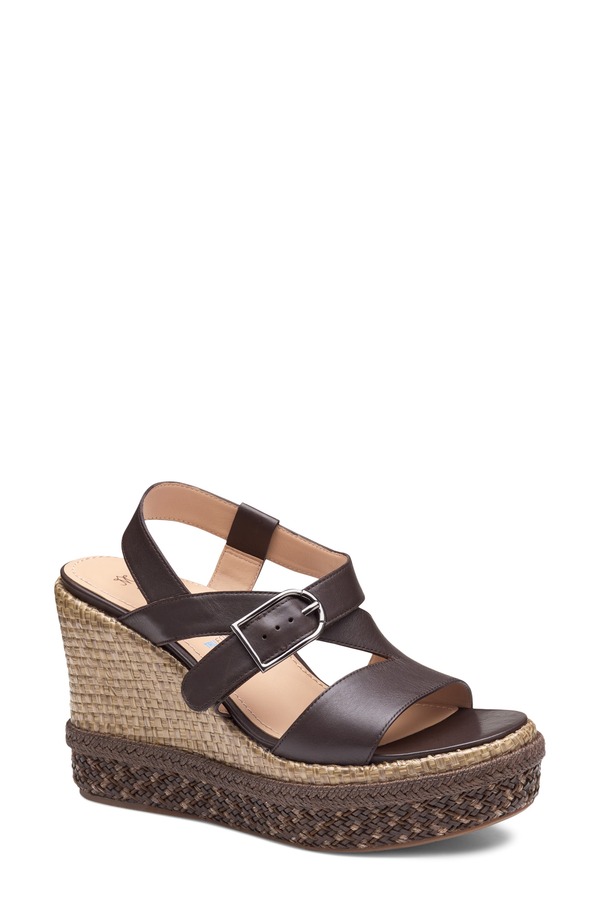 ジョンストンアンドマーフィー レディース シューズ パンプス 非対称 プラットホーム サンダル Johnston \u0026 Murphy Addison Asymmetric Slingback Platform Wedge Sandal Dark Brownappa Leather 赤銅色