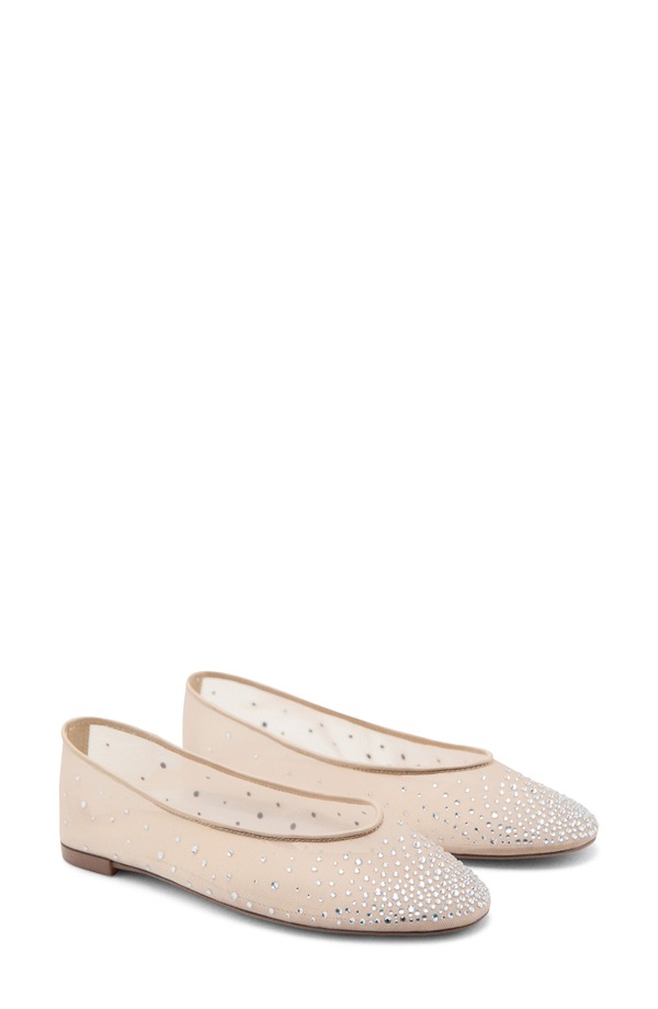 マンゴ レディース シューズ パンプス メッシュ MANGO Rhinestone Mesh Ballet Flat Beige ベージュ