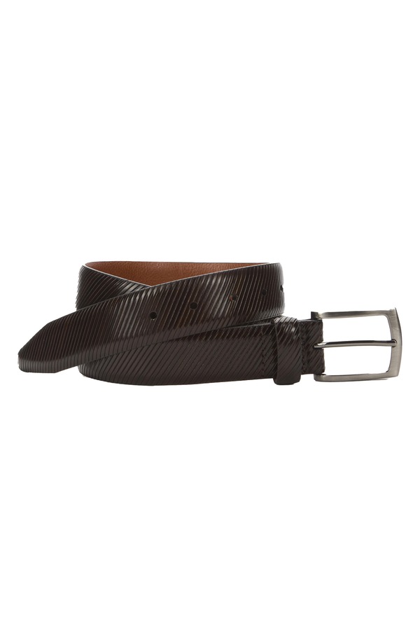 ジョンストンアンドマーフィー メンズ 付属品 胴締め なめし革 Johnston \u0026 Murphy Diagonal Embossed Leather Belt Dark Brown 赤銅色
