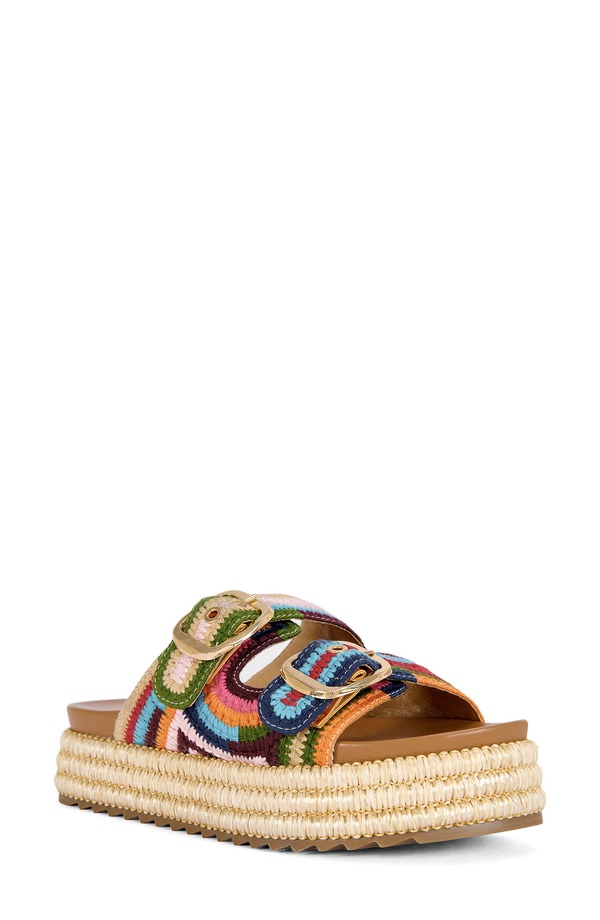 アザレア 一 レディース シューズ サンダル プラットホーム AZALEA WANG Nikkei Platform Slide Sandal Blue Multi 青碧