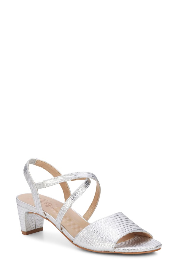 ロスハンマーソン レディース シューズ 踵 サンダル Ros Hommerson Liza Slingback Sandal Silver Lizard Print Leather しろがね色