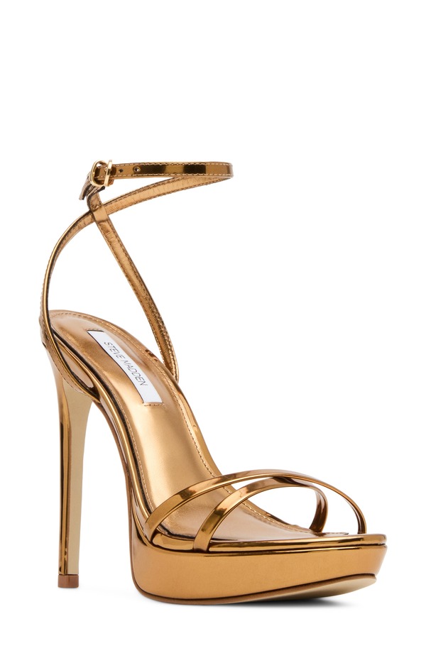 スティーブ マデン レディース シューズ 踵 プラットホーム サンダル アンクル Steve Madden Juni Ankle Straplatform Stiletto Sandal Bronze