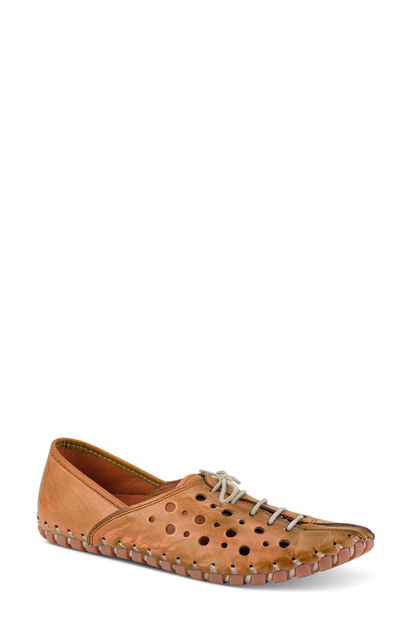 春月踏み段 レディース シューズ パンプス なめし革 Spring Step Moonwalk Perforated Leather Shoe Camel 駱駝